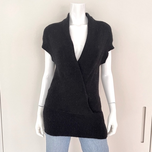 VINCE S/L Cashmere Crossover Long Vest in Black - Picture 1 of 10